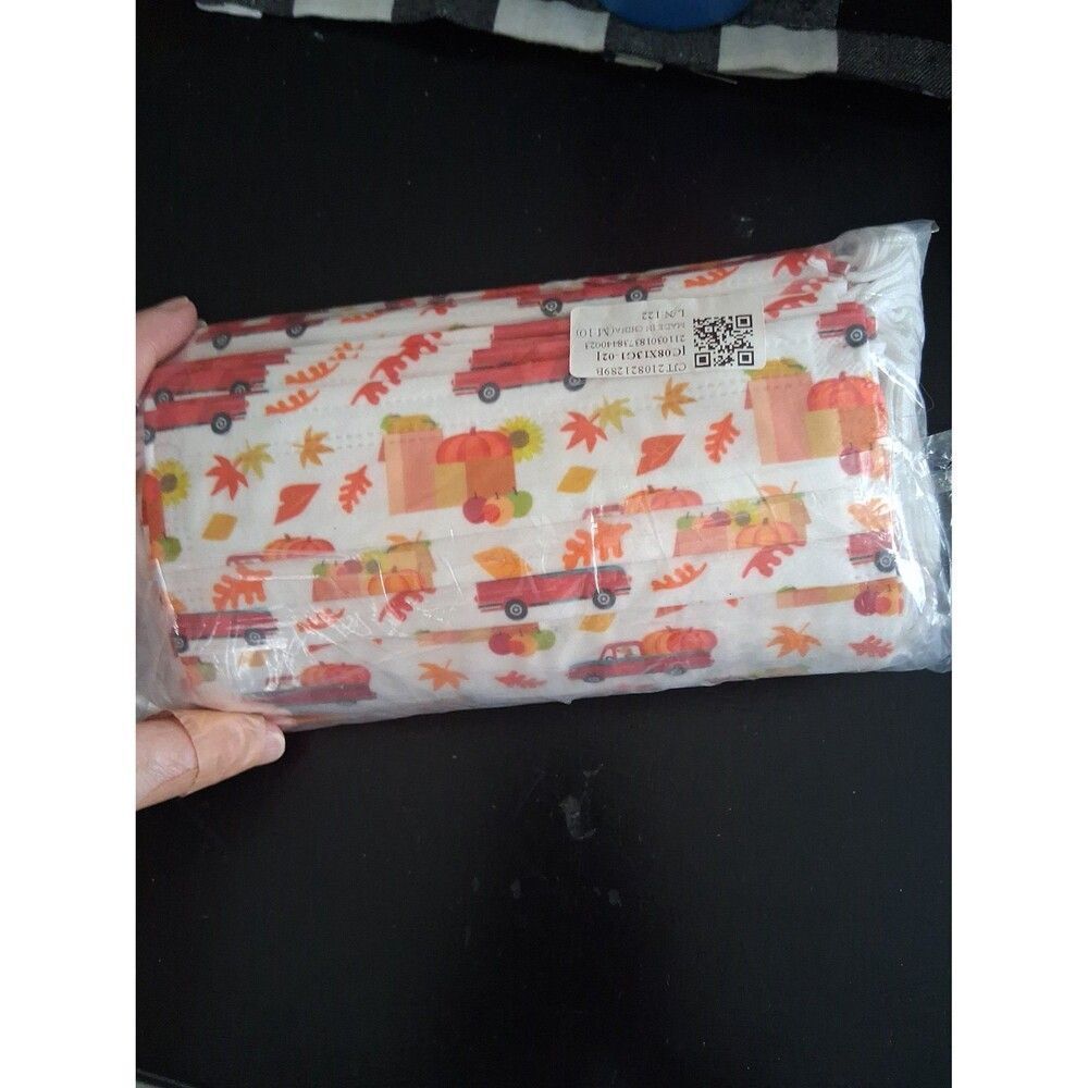 Adult Face Mask 50 Pieces Fall Thanksgiving Turkey's Red Truck Pumpkins NWT - Picture 3 of 5